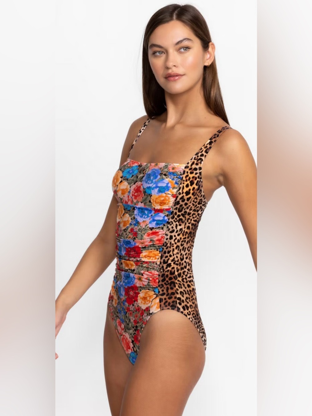 NWOT Johnny Was Cheetah Ruched Floral Animal Print Multi-pattern One Piece Sz XS - Picture 4 of 12